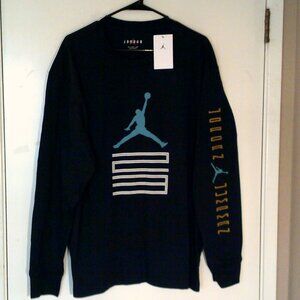 NEW AIR JORDAN "Air Jordan 11 Brooklyn LS Tee" MEN'S BLACK BLUE XL IM6507-010